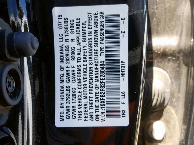 19XFB2F82FE280484 - 2015 HONDA CIVIC EX BLACK photo 10