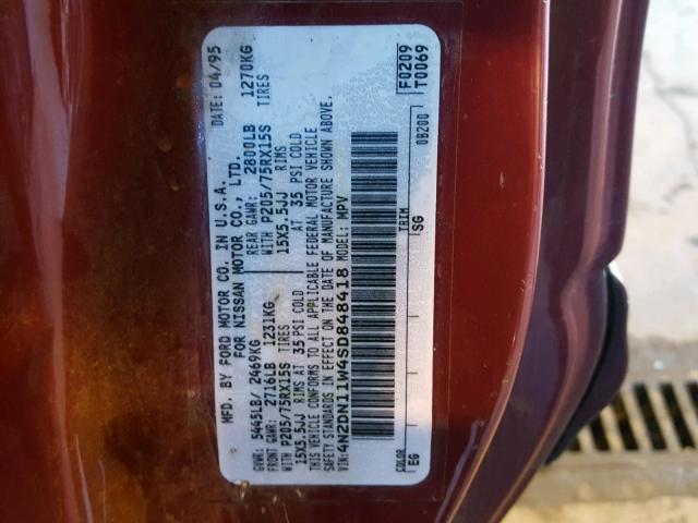 4N2DN11W4SD848418 - 1995 NISSAN QUEST XE MAROON photo 10