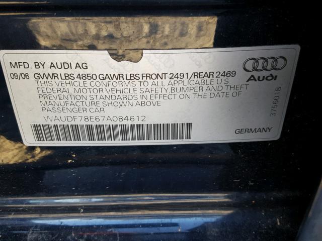 WAUDF78E67A084612 - 2007 AUDI A4 2.0T QU BLUE photo 10