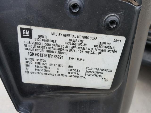 1GKEK13T61R183224 - 2001 GMC YUKON GRAY photo 10