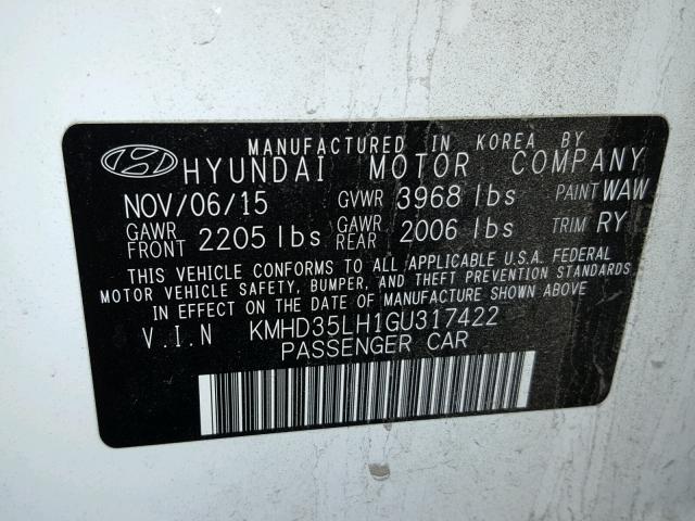 KMHD35LH1GU317422 - 2016 HYUNDAI ELANTRA GT WHITE photo 10