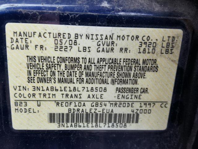 3N1AB61E18L718508 - 2008 NISSAN SENTRA 2.0 BLUE photo 10