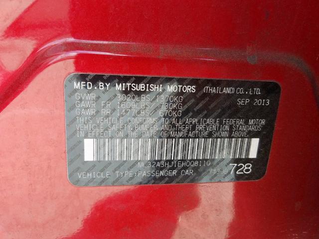 ML32A3HJ1EH008110 - 2014 MITSUBISHI MIRAGE DE RED photo 10