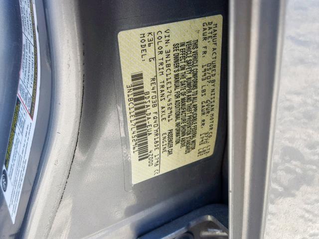 3N1BC11E17L452961 - 2007 NISSAN VERSA S SILVER photo 10