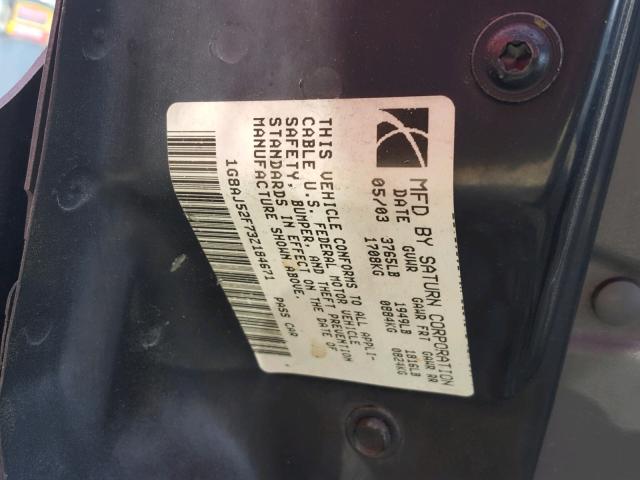 1G8AJ52F73Z184671 - 2003 SATURN ION LEVEL BLUE photo 10