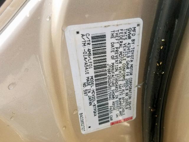 JT8BF28G2W5015940 - 1998 LEXUS ES 300 GOLD photo 10