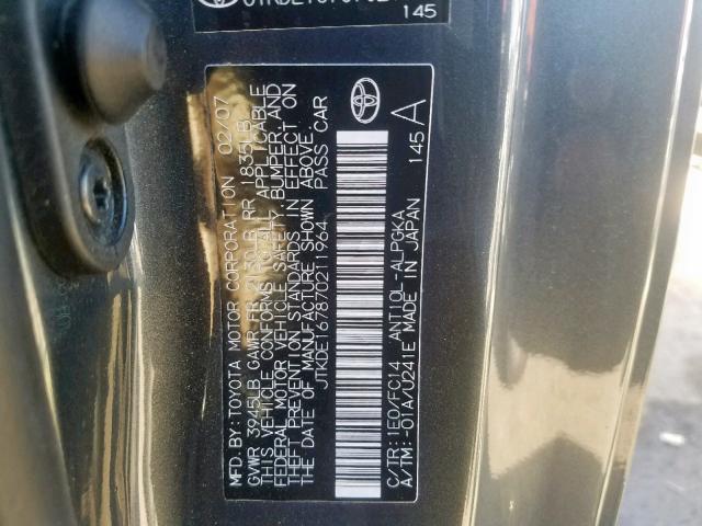 JTKDE167870211964 - 2007 TOYOTA SCION TC 灰色 照片 10