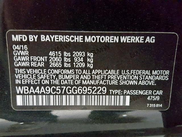 WBA4A9C57GG695229 - 2016 BMW 428 I GRAN BLACK photo 10