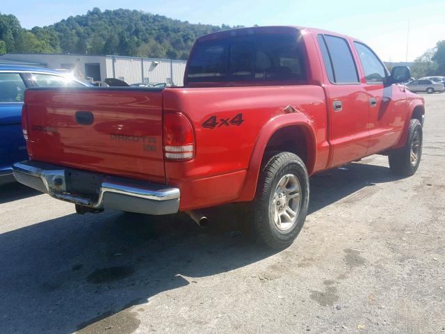 1D7HG48N94S608122 - 2004 DODGE DAKOTA QUA RED photo 4