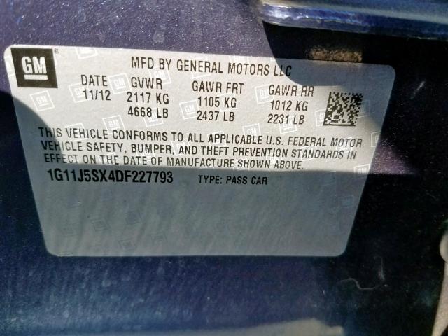 1G11J5SX4DF227793 - 2013 CHEVROLET MALIBU LTZ 银色 照片 10