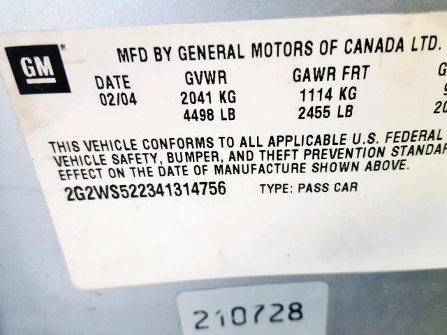 2G2WS522341314756 - 2004 PONTIAC GRAND PRIX Күміс фото 10