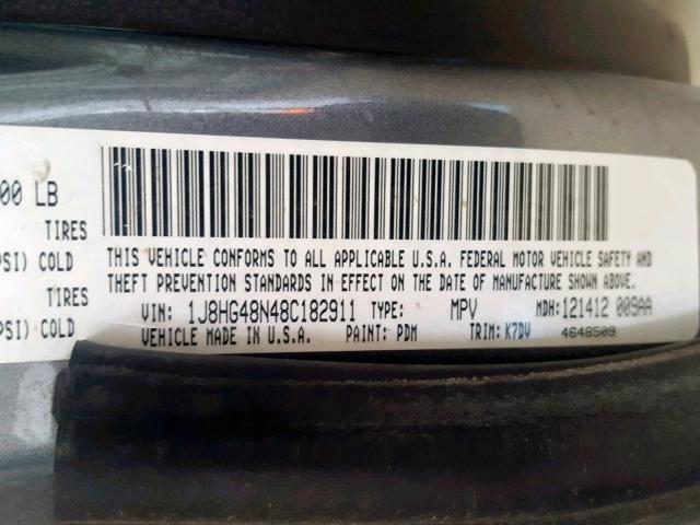 1J8HG48N48C182911 - 2008 JEEP COMMANDER ნაცრისფერი ფოტო 10