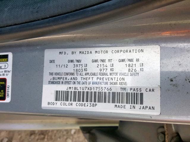 JM1BL1U7XD1755766 - 2013 MAZDA 3 I SILVER photo 10