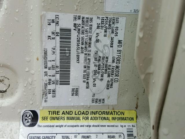 5LMFU28565LJ18997 - 2005 LINCOLN NAVIGATOR Krem foto 10