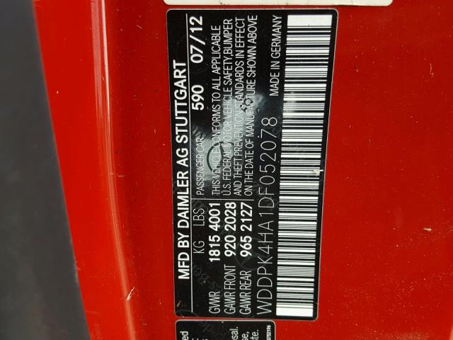 WDDPK4HA1DF052078 - 2013 MERCEDES-BENZ SLK 250 RED photo 10