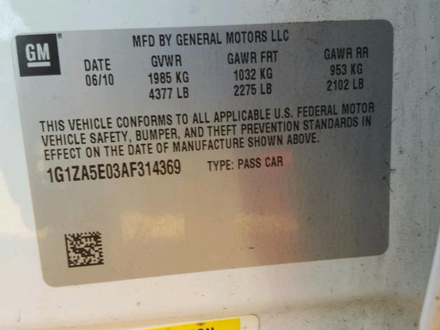 1G1ZA5E03AF314369 - 2010 CHEVROLET MALIBU LS WHITE photo 10