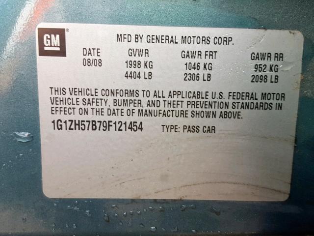 1G1ZH57B79F121454 - 2009 CHEVROLET MALIBU 1LT GREEN photo 10