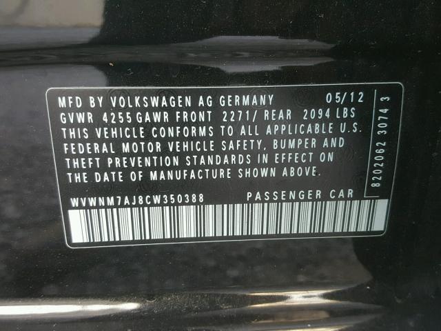 WVWNM7AJ8CW350388 - 2012 VOLKSWAGEN GOLF 黑色 照片 10