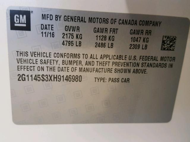 2G1145S3XH9146980 - 2017 CHEVROLET IMPALA PRE WHITE photo 10