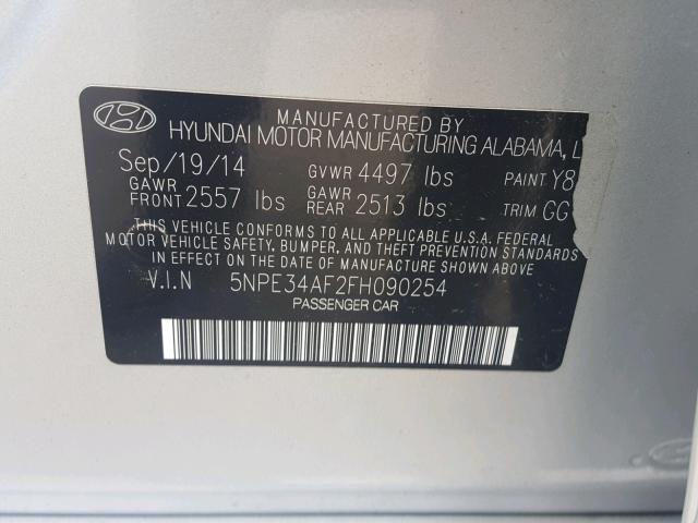 5NPE34AF2FH090254 - 2015 HYUNDAI SONATA SPO SILVER photo 10