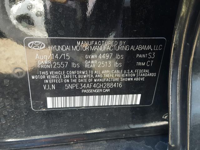 5NPE34AF4GH288416 - 2016 HYUNDAI SONATA SPO BLACK photo 10