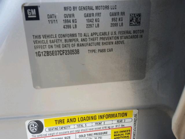 1G1ZB5E07CF230538 - 2012 CHEVROLET MALIBU LS 银色 照片 10