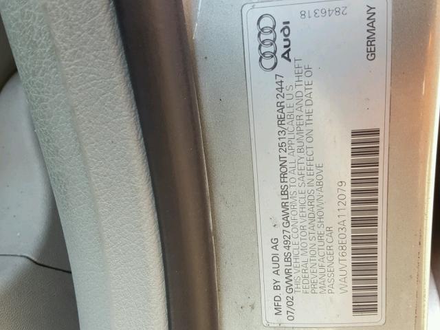 WAUVT68E03A112079 - 2003 AUDI A4 3.0 AVA GRAY photo 10