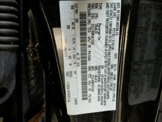 1FAHP3N20CL390598 - 2012 FORD FOCUS TITA BLACK photo 10