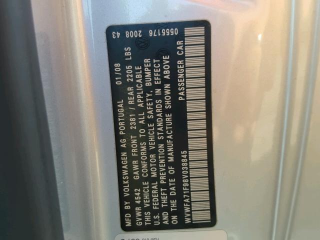 WVWFA71F98V038845 - 2008 VOLKSWAGEN EOS LUX 银色 照片 10