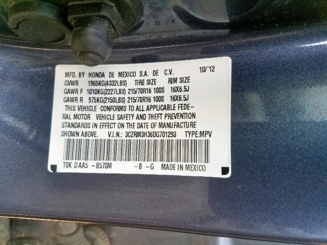 3CZRM3H36DG701293 - 2013 HONDA CR-V LX BLUE photo 10