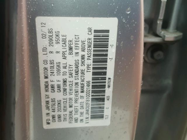 JH4CU2F81CC021466 - 2012 ACURA TSX SE GRAY photo 10