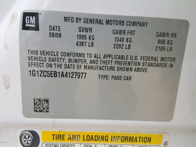 1G1ZC5EB1A4127977 - 2010 CHEVROLET MALIBU 1LT 白色 照片 10