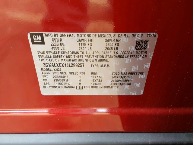 3GKALXEX1JL299257 - 2018 GMC TERRAIN DE RED photo 10