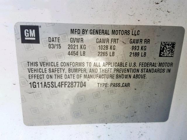 1G11A5SL4FF287704 - 2015 CHEVROLET MALIBU LS WHITE photo 10