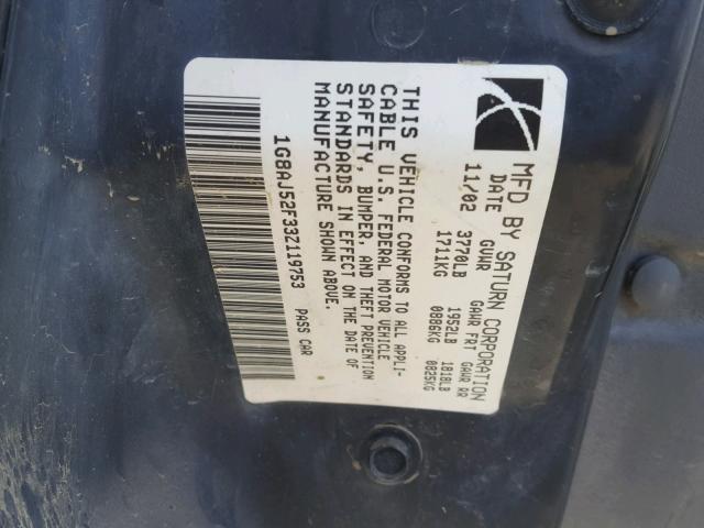 1G8AJ52F33Z119753 - 2003 SATURN ION LEVEL SILVER photo 10