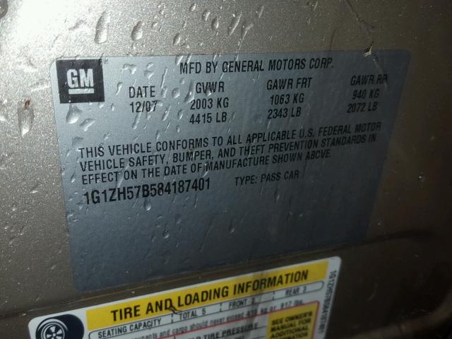 1G1ZH57B584187401 - 2008 CHEVROLET MALIBU 1LT BEIGE photo 10