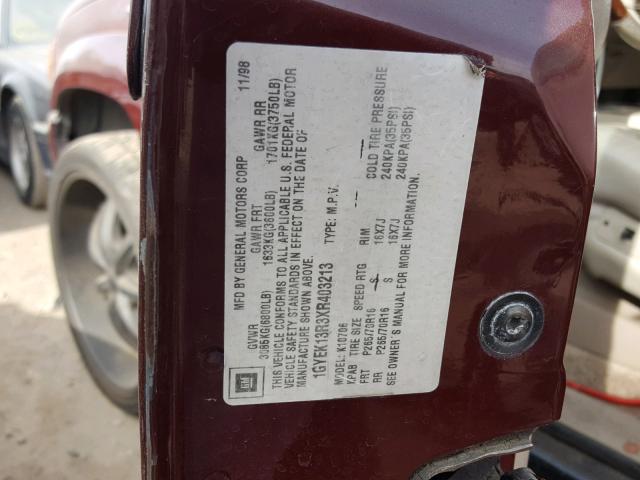 1GYEK13R3XR403213 - 1999 CADILLAC ESCALADE BURGUNDY photo 10