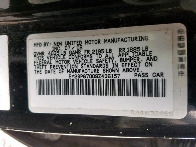 5Y2SP67009Z436157 - 2009 PONTIAC VIBE BLACK photo 10