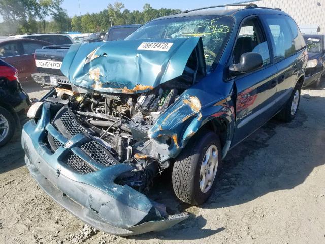 1B4GP25B11B107626 - 2001 DODGE CARAVAN SE TEAL photo 2