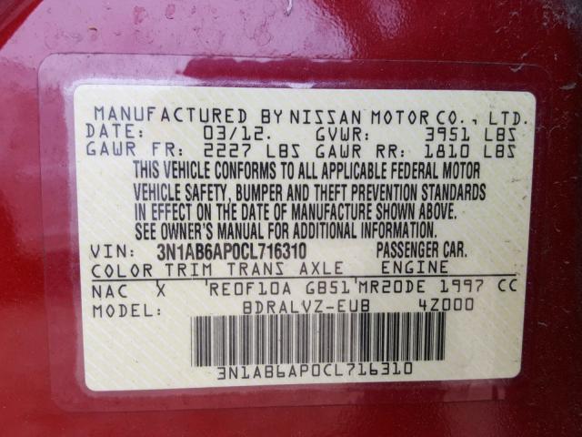 3N1AB6AP0CL716310 - 2012 NISSAN SENTRA 2.0 RED photo 10