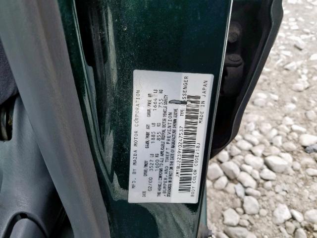 JM1BJ2239Y0247537 - 2000 MAZDA PROTEGE ES 绿色 照片 10