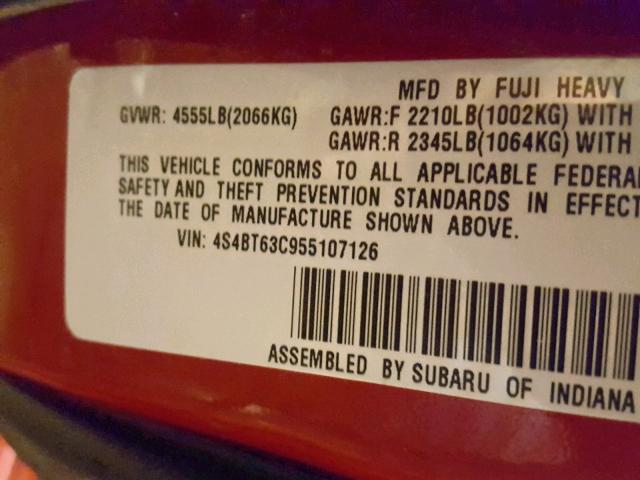 4S4BT63C955107126 - 2005 SUBARU BAJA TURBO RED photo 10