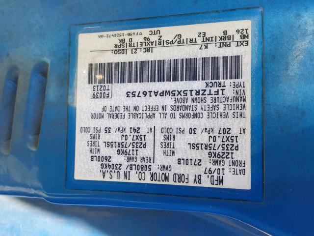 1FTZR15X5WPA16753 - 1998 FORD RANGER SUP BLUE photo 10