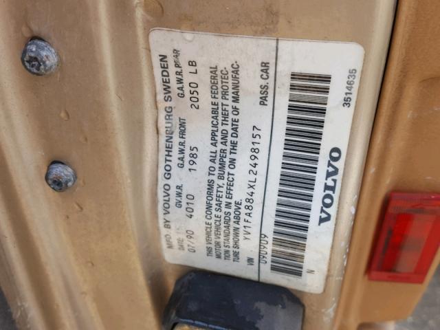 YV1FA884XL2498157 - 1990 VOLVO 740 BASE GOLD photo 10