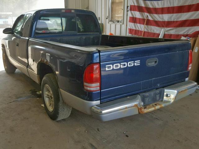 1B7GL22X5YS722138 - 2000 DODGE DAKOTA BLUE photo 3