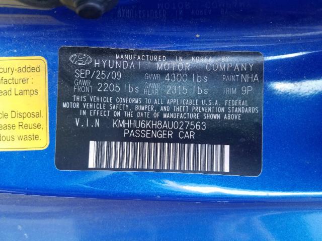 KMHHU6KH8AU027563 - 2010 HYUNDAI GENESIS CO BLUE photo 10