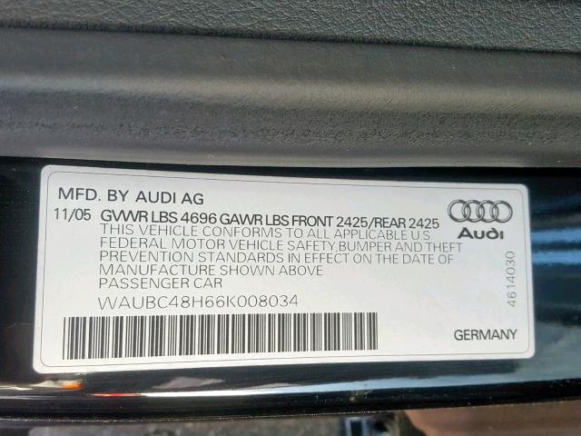 WAUBC48H66K008034 - 2006 AUDI A4 S-LINE BLACK photo 10