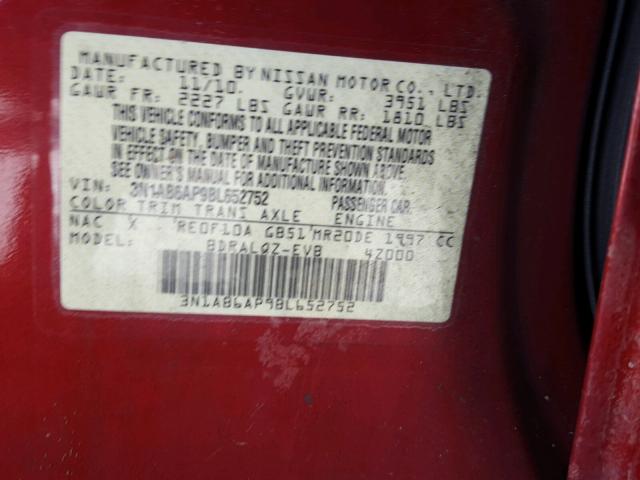 3N1AB6AP9BL652752 - 2011 NISSAN SENTRA 2.0 RED photo 10