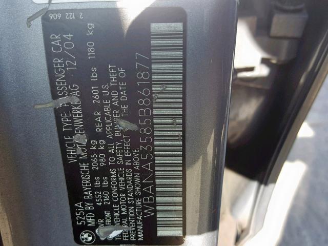 WBANA53585B861877 - 2005 BMW 525 I GRAY photo 10