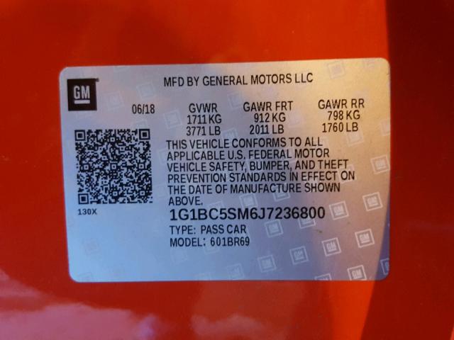 1G1BC5SM6J7236800 - 2018 CHEVROLET CRUZE LS RED photo 10